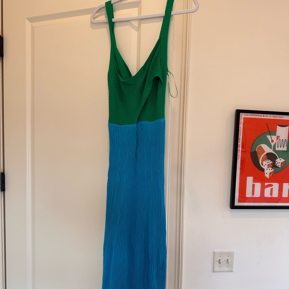 Blue green midi knit dress